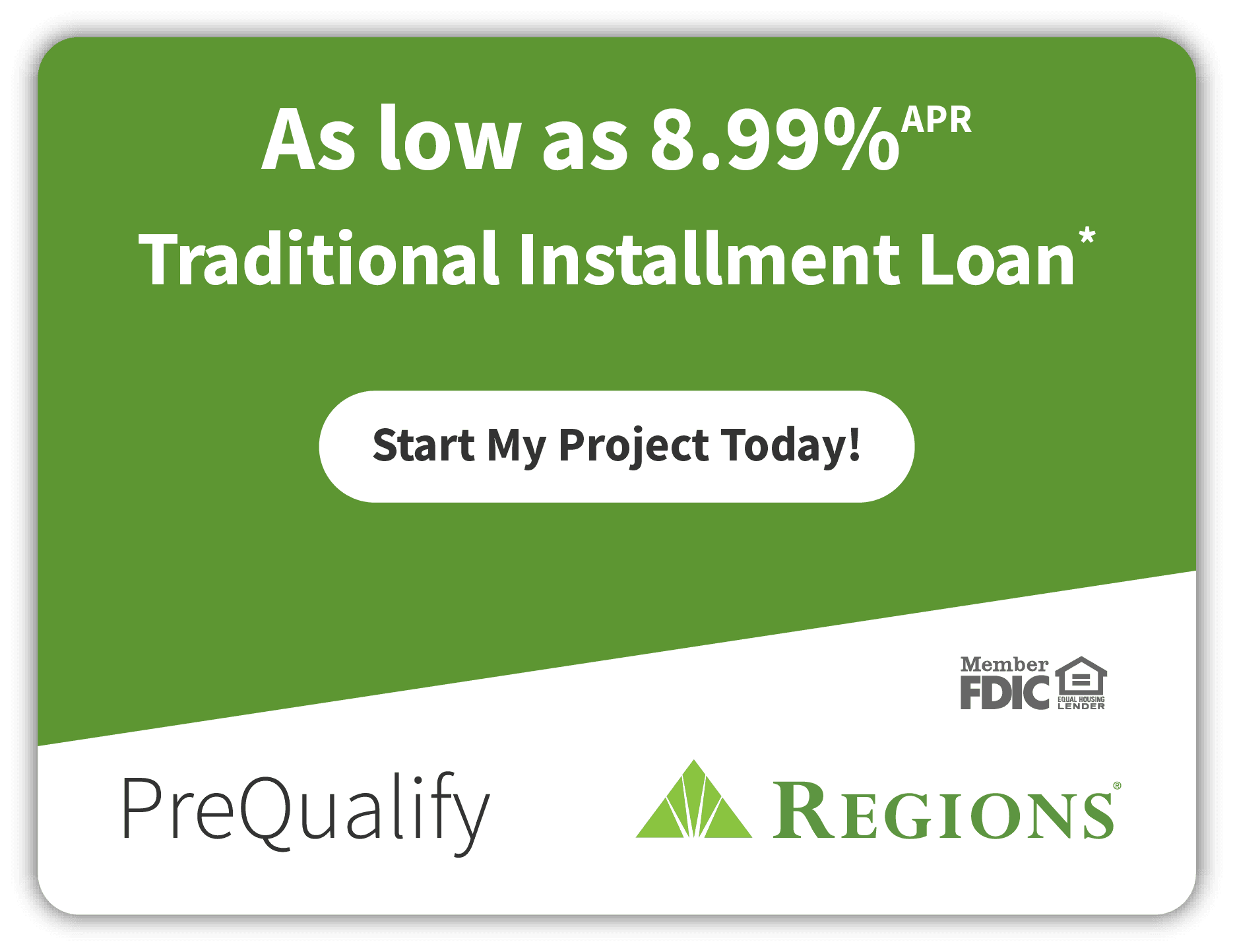 PreQualify for a Regions Bank Traditional Installment Loan. Rates from 8.99% to 17.99% fixed APR in Florida, on approved credit — full terms below. Member FDIC, Equal Housing Lender.